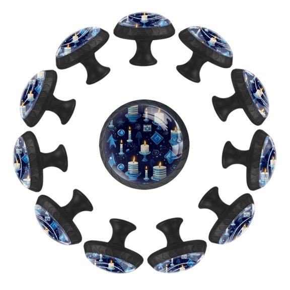 12 Pack Cupboard Knobs Crystal Clear Glass Cabinet Pulls, Round Knobs With Screws, Dresser Drawers Wardrobe Furniture Knobs Hanukkah Candle Pattern
