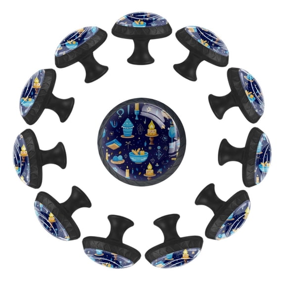 12 Pack Cupboard Knobs Crystal Clear Glass Cabinet Pulls, Round Knobs With Screws, Dresser Drawers Wardrobe Furniture Knobs Hanukkah Candle Pattern