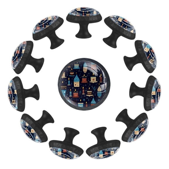 12 Pieces Hanukkah Candle Pattern Glass Knobs for Dresser Drawers, 1.37 x 1.10 IN Round Kitchen Cabinet Pulls For Home Office Nursery Kids Room