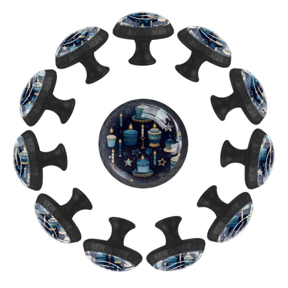 12 Pack Cupboard Knobs Crystal Clear Glass Cabinet Pulls, Round Knobs With Screws, Dresser Drawers Wardrobe Furniture Knobs Hanukkah Candle Pattern