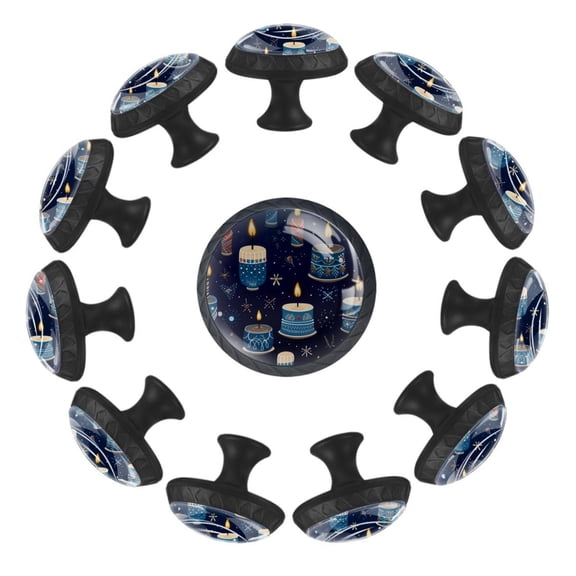 12 Pack Cupboard Knobs Crystal Clear Glass Cabinet Pulls, Round Knobs With Screws, Dresser Drawers Wardrobe Furniture Knobs Hanukkah Candle Pattern