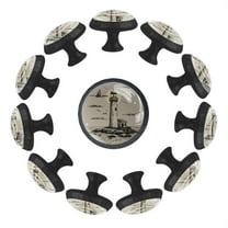 12 Pack Cupboard Knobs Crystal Clear Glass Cabinet Pulls, Round Knobs With Screws, Dresser Drawers Wardrobe Furniture Knobs Retro Ocean Lighthouse