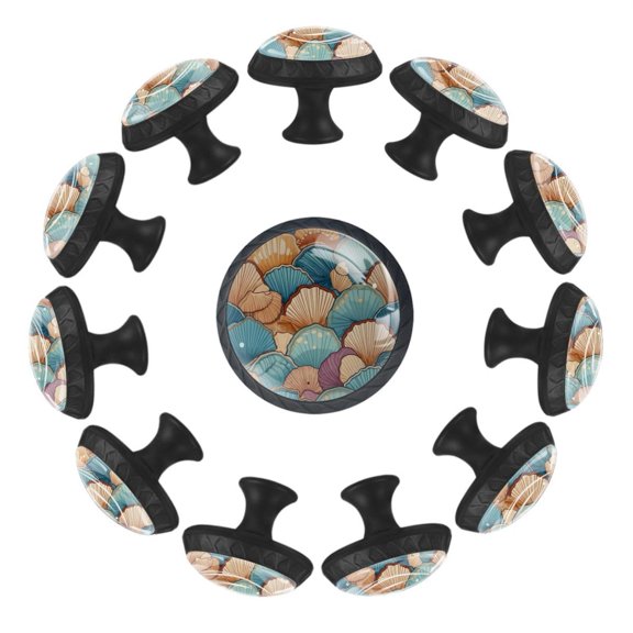 12 Pack Cupboard Knobs Crystal Clear Glass Cabinet Pulls, Round Knobs With Screws, Dresser Drawers Wardrobe Furniture Knobs Seamless Seashell Pattern
