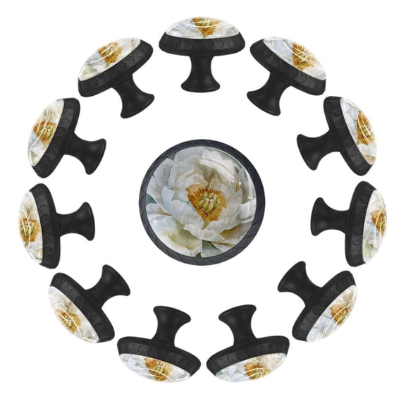 12 Pack Cupboard Knobs Crystal Clear Glass Cabinet Pulls, Round Knobs With Screws, Dresser Drawers Wardrobe Furniture Knobs Watercolor Whitepeony