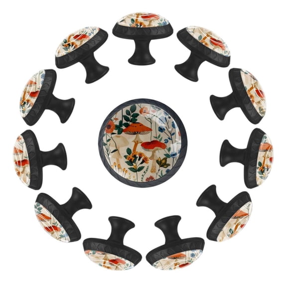 12 Pack Cupboard Knobs Crystal Clear Glass Cabinet Pulls, Round Knobs With Screws, Dresser Drawers Wardrobe Furniture Knobs Aesthetic Mushroom Colorful Flowers