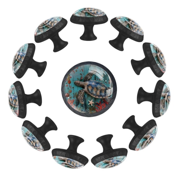 12 Pack Cupboard Knobs Crystal Clear Glass Cabinet Pulls, Round Knobs With Screws, Dresser Drawers Wardrobe Furniture Knobs Coastal Sea Turtle Nautical Ocean Starfish Seashell Coral