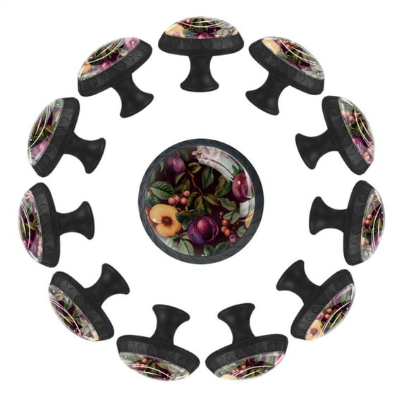 12 Pack Cupboard Knobs Crystal Clear Glass Cabinet Pulls, Round Knobs With Screws, Dresser Drawers Wardrobe Furniture Knobs Vintage Leaves Fruit Peony Peach with Flowers