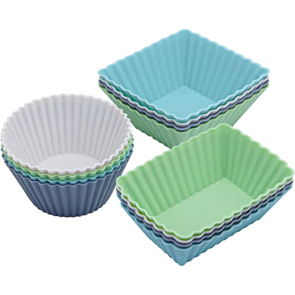 12-Pack Cupcake Liners, Muffin Cups - Round, Square & Rectangle Baking Cups, Non-Stick, Easy to Clean, Bento Box Accessories, Lunch Box Dividers for