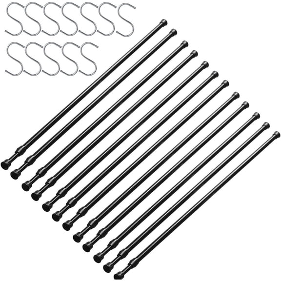 12 Pack Curtain Rods For Windows 28 to 48 Inch Spring Tension Rod Adjustable Metal No Drill Curtain Rod for Windows, Shower, Door, Kitchen (Black, 12 Pack)