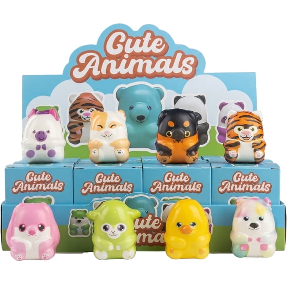 12-Pack "Cute Animals" Stress Relief Squeeze Fidgets - Mystery Blind Box Assortment for Adults & Office Desk Decor