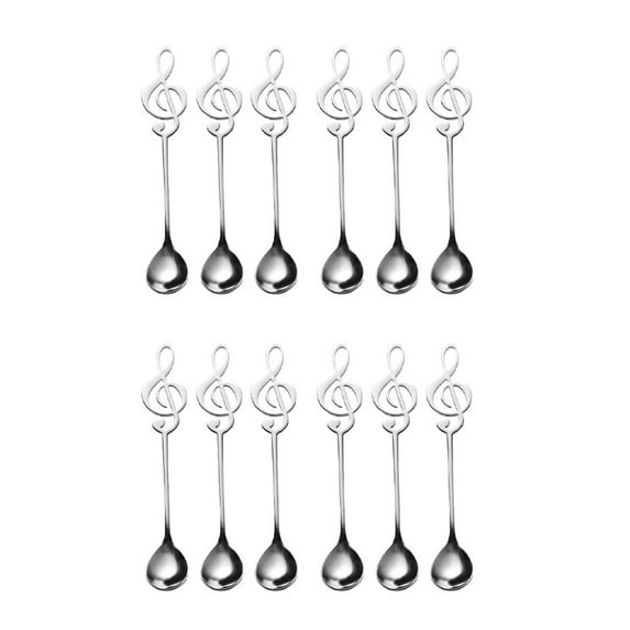 12 Pack Cute Teaspoons Stainless Steel Musical Notation Shaped Coffee Spoons Dessert Cake Ice Cream Sugar Spoon