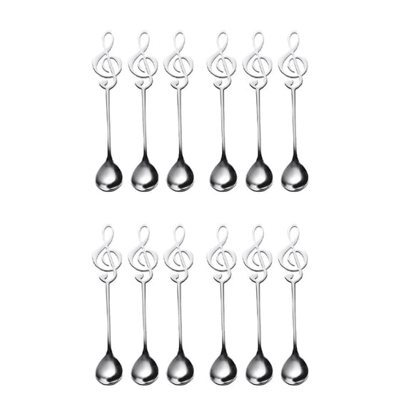 12 Pack Cute Teaspoons Stainless Steel Musical Notation Shaped Coffee Spoons Dessert Cake Ice Cream Sugar Spoon