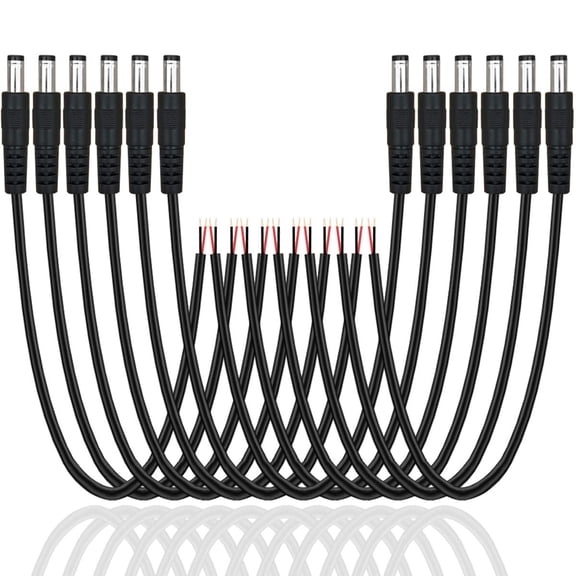 12 Pack DC Power Cable 12v DC Power Plug Cord Male Connectors 2.1mm x 5.5mm DC Pigtail Adapter Barrel Jack Socket Wire for CCTV Security Camera,DVR,Car Rearview Monitor System Video,LED Strip Light
