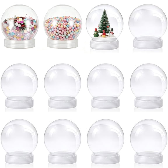 12 Pack DIY Clear Plastic Water Globe,2.8 Inch Snow Globe with Screw Off Cap,Mini Crafts Christmas Decoration,Plastic Empty Candy Jars for DIY Crafts Christmas Home Decoration
