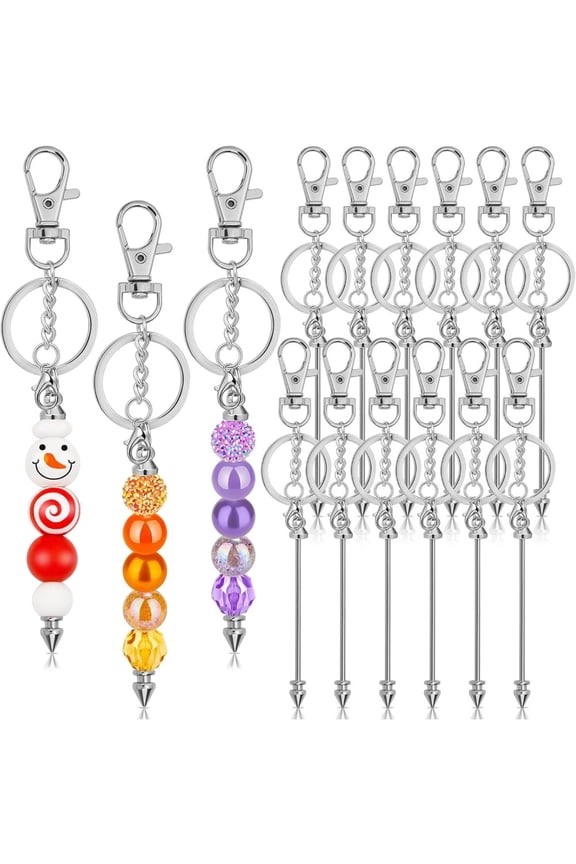 12 Pack DIY Keychain Supplies, Premium Silver Alloy Beadable Bars & Hardware, Bulk Blank Key Chain Accessories for Personalized Gifts & Craft Projects