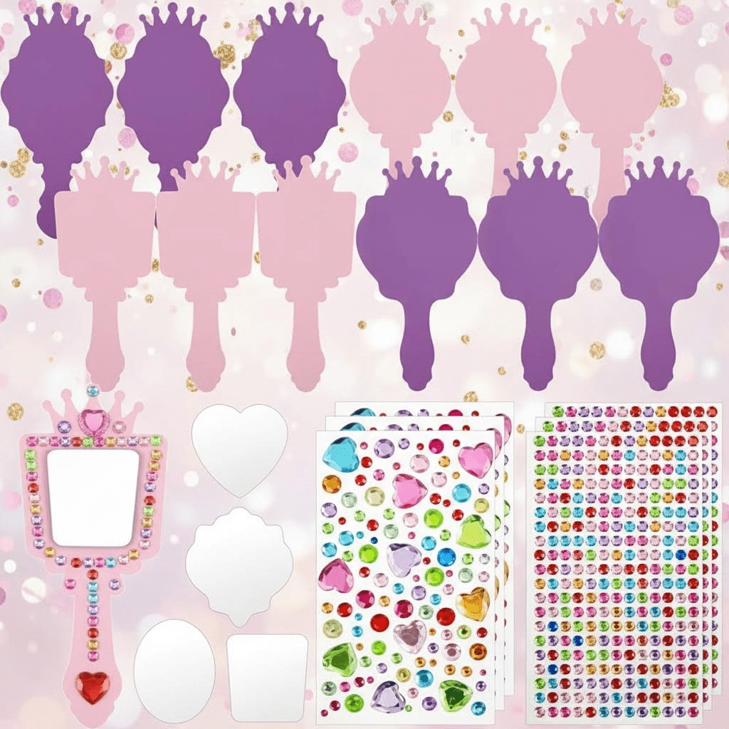 12 Pack DIY Princess Foam Mirror Craft Kits for Girls - Unbreakable Party Favors, Birthday Decorations, Kids Crafts in Stylish Purple and Pink