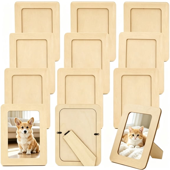 12 Pack DIY Wooden Picture Frames – Unfinished Solid Wood Photo Frames for 4x6 Photos, Craft Supplies for Painting, Home Decor & Gifts