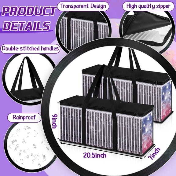 12 Pack DVD Storage Bags Clear PVC Media Holder Case for DVDs,CDs,Albums,Books,VHS Box,Movie Cases,Video Game Disks, Plastic Organizer with Handles and Zipper, Each 40