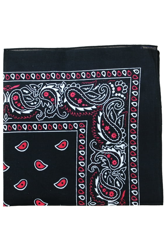 12 Pack Daily Basic Cotton 22 x 22 inches Paisley Printed Bandana (Black and Red)