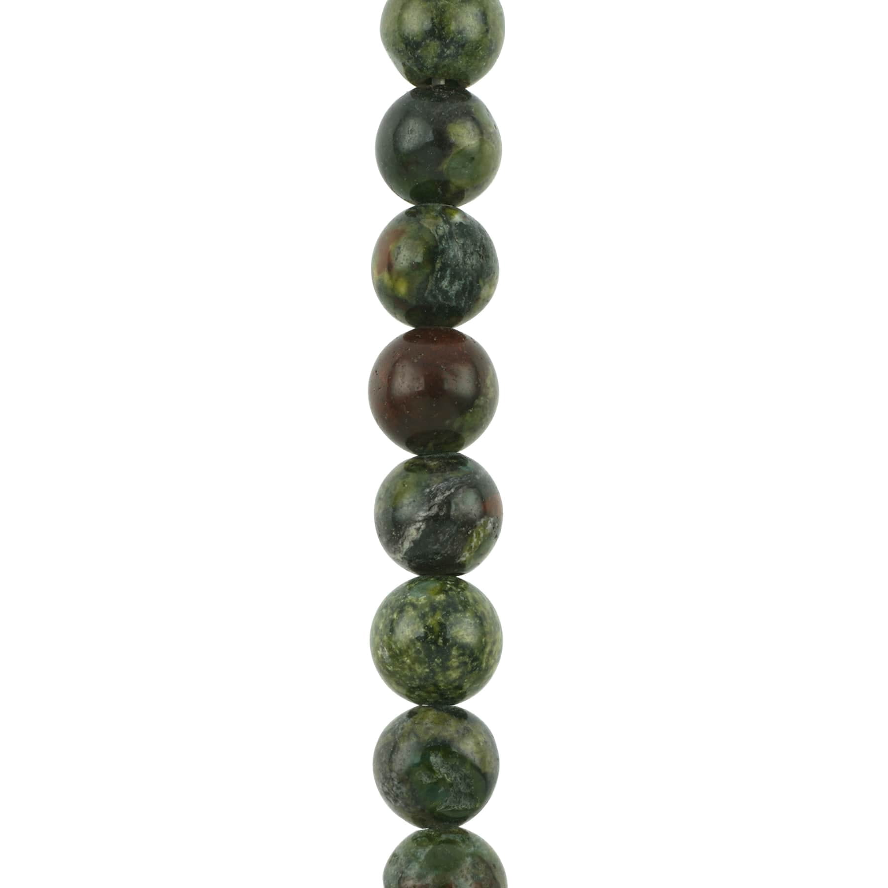 Bead Landing Dark Green & Red Dragon Blood Round Beads, 12 Pack