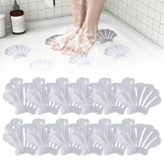 12 Pack Decorative Anti Slip Bathtub Stickers, Textured Shower Floor Grip Adhesive Pads for Bathroom Safety, Waterproof Non Slip Tub Stickers for Shower, Stairs, Pool, Tile Floors, White
