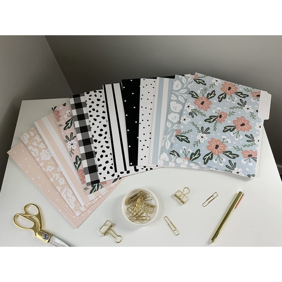 12 Pack Decorative File Folders Letter Size 3-Tab Boho Manila Paper Folders
