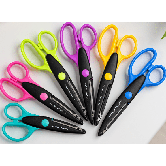 12 Pack Decorative Scissors, 6.5 Inch Scissors with Rounded Tips, 6 Cutting Patterns for Scrapbooking and Card Making