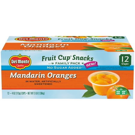Del Monte No Sugar Added Mandarin Oranges Fruit Cup Snacks, 4 oz Cup (Pack of 12)
