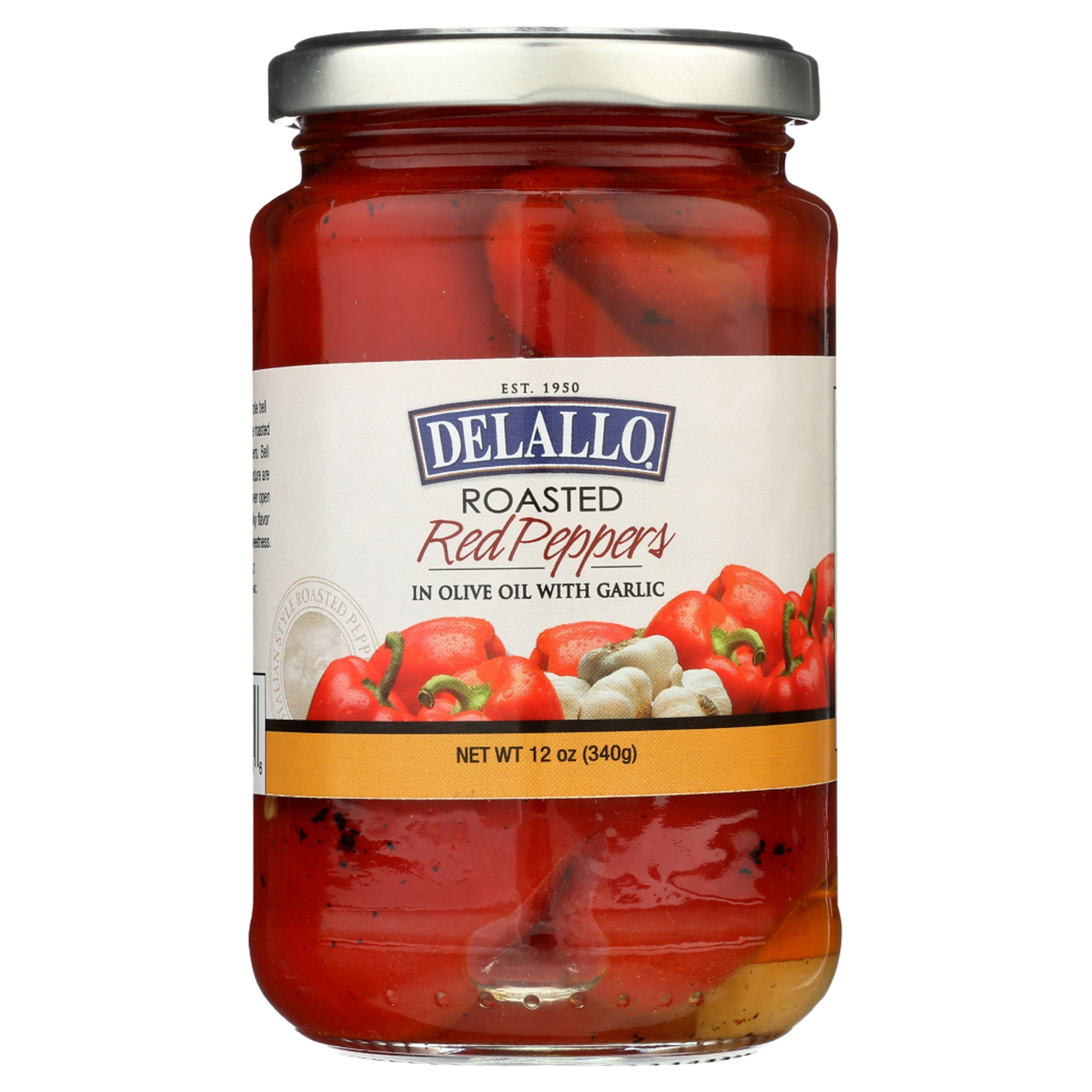 (12 Pack) Delallo Roasted Red Peppers with Garlic & Olive Oil, 12 oz