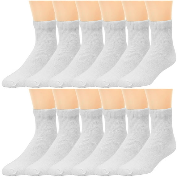 12-Pack Diabetic Socks Physicians Approved Socks for Men Women Legs Blood Circulatory Problems, Diabetes, Edema, Neuropathy, Quarter Size 13-15 White
