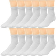FALARI 12-Pack Diabetic Socks Physicians Approved Socks for Men Women Legs Blood Circulatory Problems, Diabetes, Edema, Neuropathy, Quarter Size 9-11 White