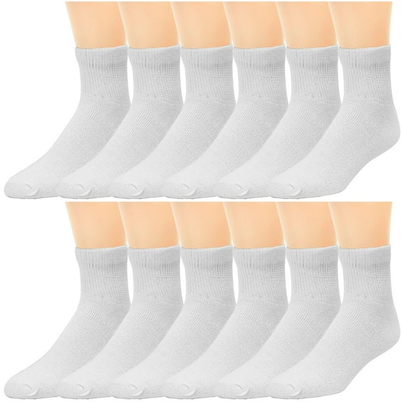 12-Pack Diabetic Socks Physicians Approved Socks for Men Women Legs Blood Circulatory Problems, Diabetes, Edema, Neuropathy, Quarter Size 9-11 White