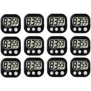 12 Pack Digital Kitchen Timer Large LCD Display Loud Alarm Strong Magnetic Stand, Minute Seconds Count Up Countdown and Simple Operation Timers for Cooking, Bathroom, Kids, Teacher, Classroom - Black
