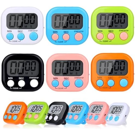12 Pack Digital Kitchen Timers for Cooking, Small Magnetic Countdown Classroom Timers for Teachers Kids, Big Digits Loud Alarm Backing Stand Timer for Kitchen, Shower, Study, Work, Exercise Training