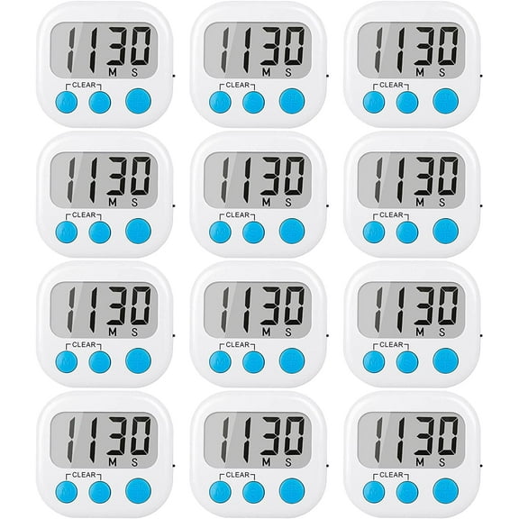 12 Pack Digital Kitchen Timers for Cooking Magnetic Timer for Cooking Loud Alarm White
