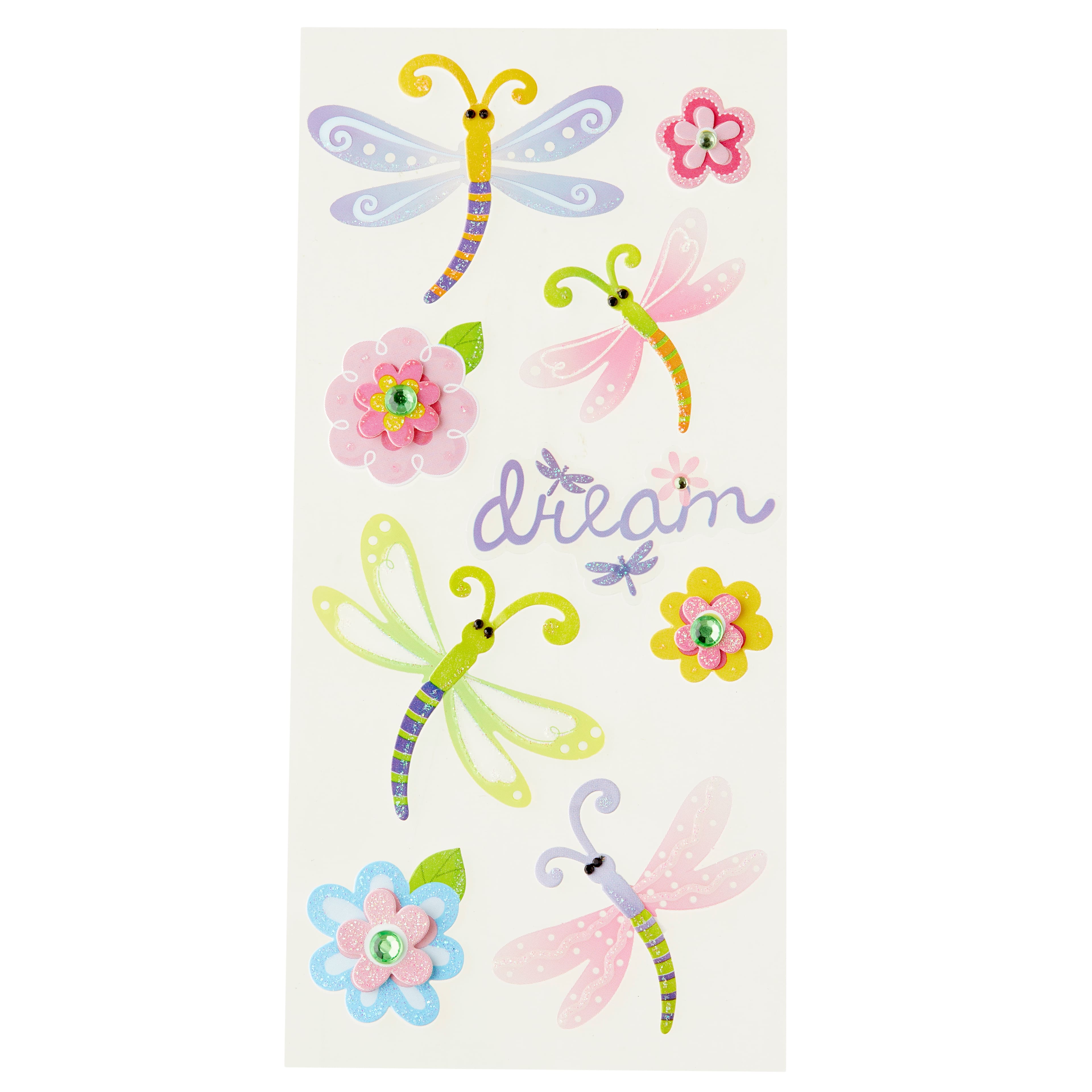 Recollections Dimensional Dragonflies Stickers, 12 Pack