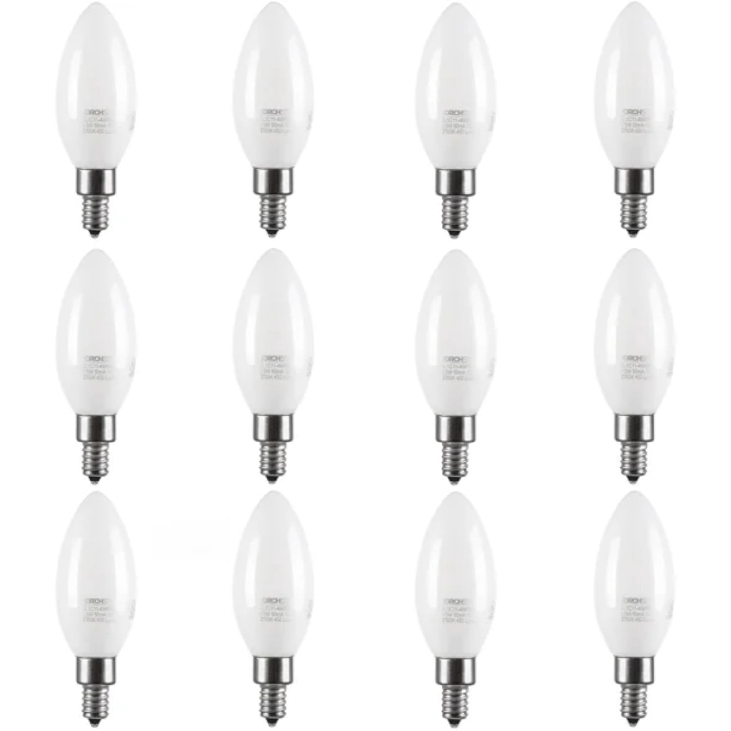 12 Pack Dimmable E12 LED Candelabra Bulb, C11 Milky Chandelier Filament Bulb, Omni Directional, Frosted Glass, 4.5W (40W Eqv.), UL-Listed, 2700K Soft White