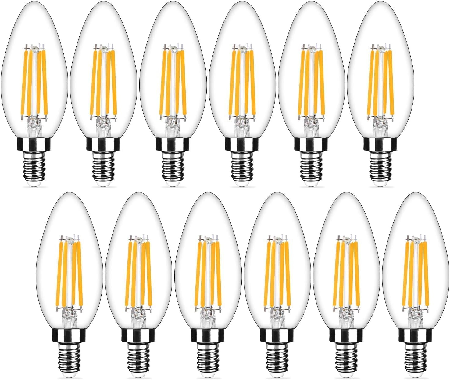 12-Pack Dimmable E12 LED Candelabra Bulbs 40Watt Equivalent, 2700K Warm White, 450Lumens, 4W B11 Vintage Chandelier Light Bulbs, LED Filament Clear Glass Candle Lamp for Ceiling Fan Home Decor1