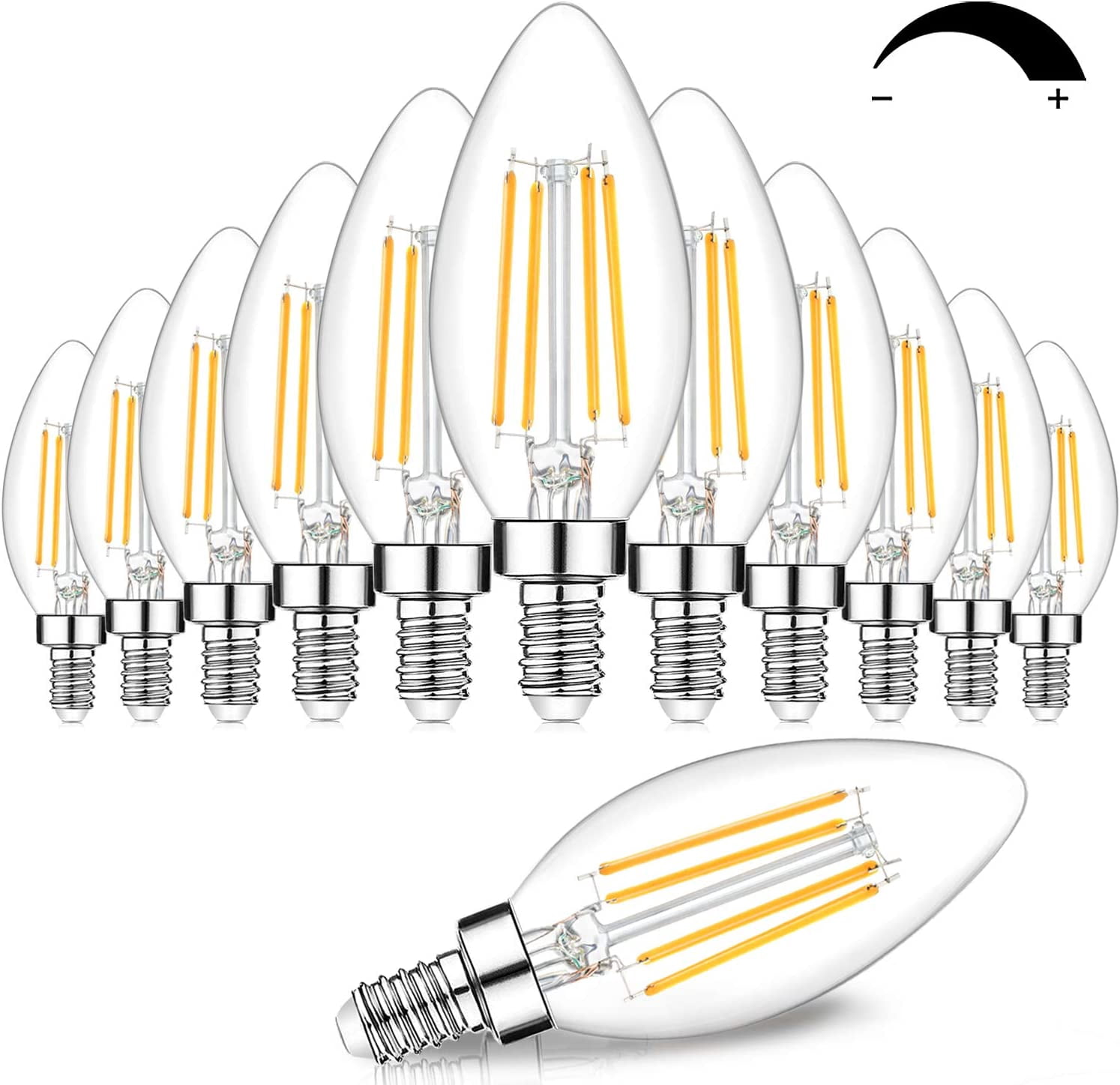 12-Pack Dimmable E12 LED Candelabra Bulbs 60W Equivalent, 2700K Soft Warm White, 600 Lumens B11 Candle Base 6W C35 LED Filament Vinta Light Bulbs, Clear Glass for Chandelier Ceiling Fan High CRI 90+