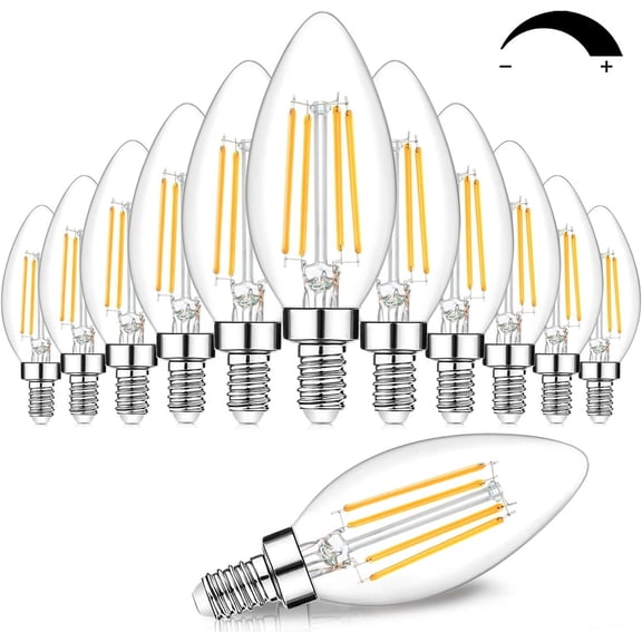 12-Pack Dimmable E12 LED Candelabra Bulbs 60W Equivalent, 2700K Soft Warm White, 600 Lumens B11 Candle Base 6W C35 LED Filament Vinta Light Bulbs, Clear Glass for Chandelier Ceiling Fan High CRI 90+