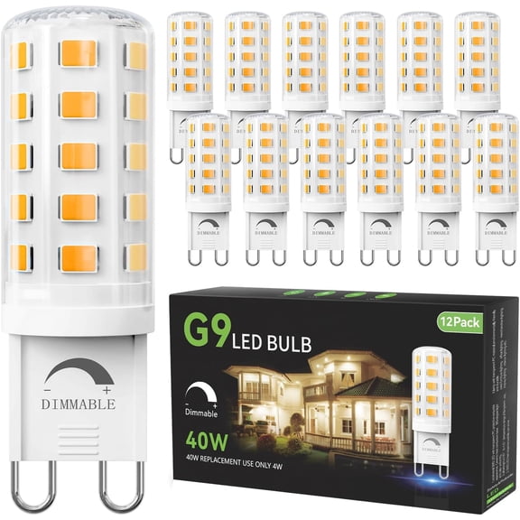12 Pack Dimmable G9 LED Bulb 4W Equivalent 40 Watt, 3000K Soft Warm White, T4 G9 Bi-pin Base Halon Replacement, G 9 Socket for Chandelier Wall Sconce, 120V No Flicker, 450LM