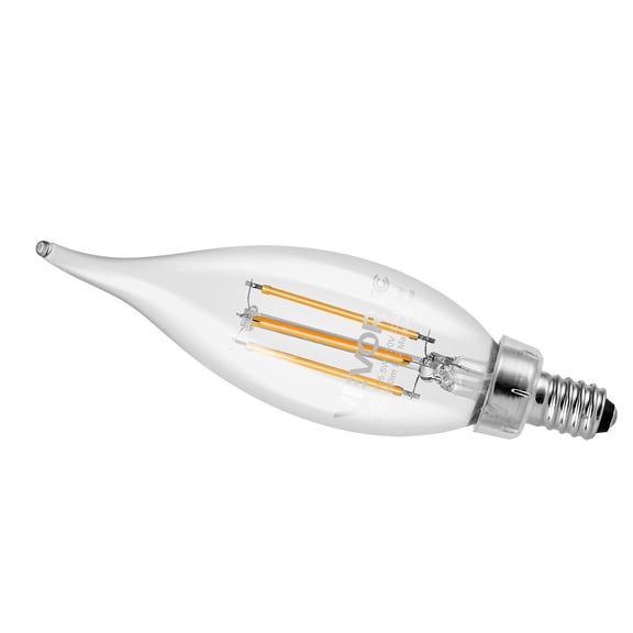 12-Pack Dimmable LED Candelabra Bulbs, E12 Small Base, Vintage Flame Tip, 90+ CRI, 2725K Warm White Light for Chandeliers, Sconces, Candle Lamps (90+ High Color Rendering)