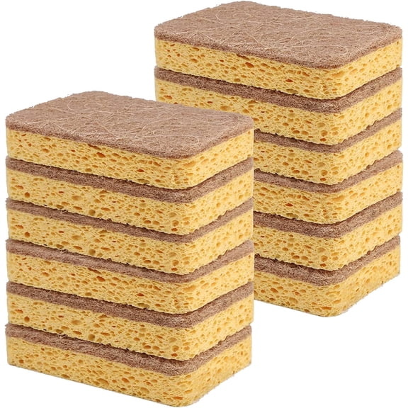 12 Pack Dish Sponge Eco Friendly Kitchen Sponge Natural Biodegradable Sponges for Dishes, Plant Based Reusable Sponges for Sustainable Living with Heavy Duty Scouring Pad