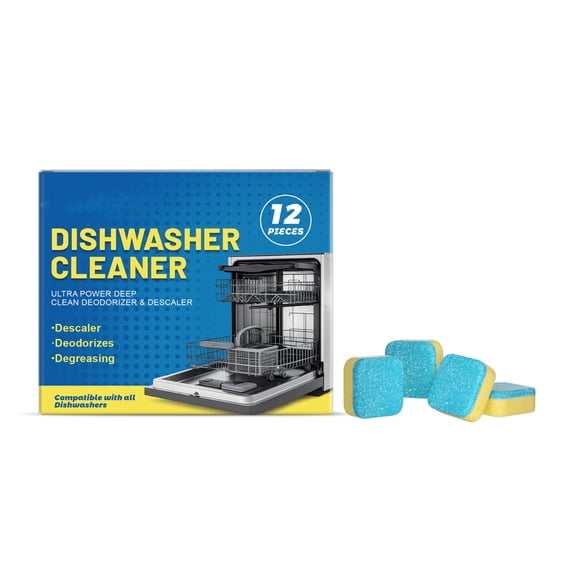 12-Pack Dishwasher Cleaner Tablets - Daily Use Gentle Degreaser for Limescale and Tea Stain Removal, Residue-Free Formula