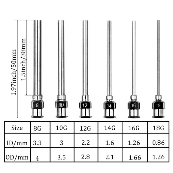 12 Pack Dispensing Needle Set, 1.97inch Stainless Steel Blunt Tip Luer Lock 8, 10, 12, 14, 16, 18 Gauge.