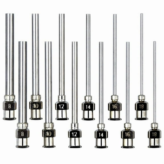 12 Pack Dispensing Needle Set, 1.97inch Stainless Steel Blunt Tip Luer Lock 8, 10, 12, 14, 16, 18 Gauge.