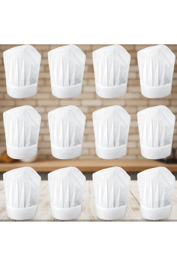 12 Pack Disposable Chef Hat Adjustable White Chef Hats Non-Woven Paper Chefs Hat Elastic Kitchen Cooking Cap DIY Bakers Hats for Baking Cooking Activity Pizza Party