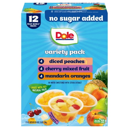 Dole Fruit Bowls No Sugar Added Variety Pack, 4 oz Cups (12 Pack)