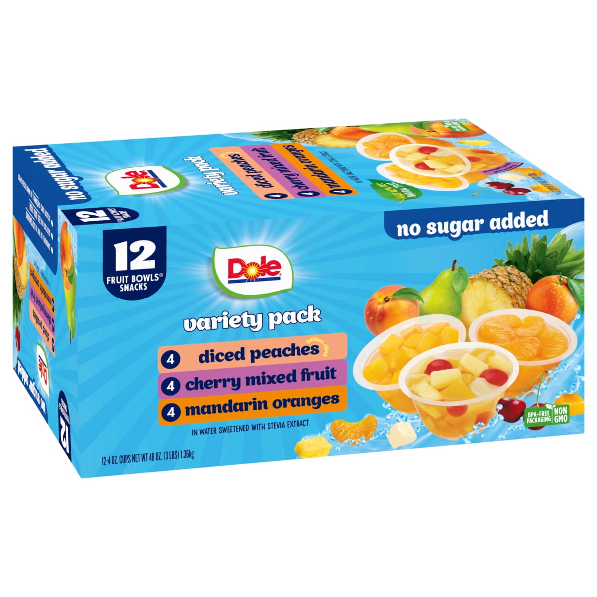 Dole Fruit Bowls No Sugar Added Variety Pack, 4 oz Cups (12 Pack)
