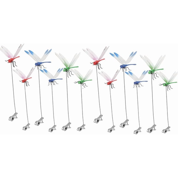 12 Pack Dragonfly Clip,3D Dragonfly Garden Stakes Decor,Fly Deterrent,Dragonfly Humming Bird Stakes,Deer and Horse,Bird and Fly Scare Devices for Indoor Outdoor Garden
